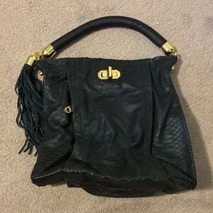 Black Shoulder Bag with Gold Details
